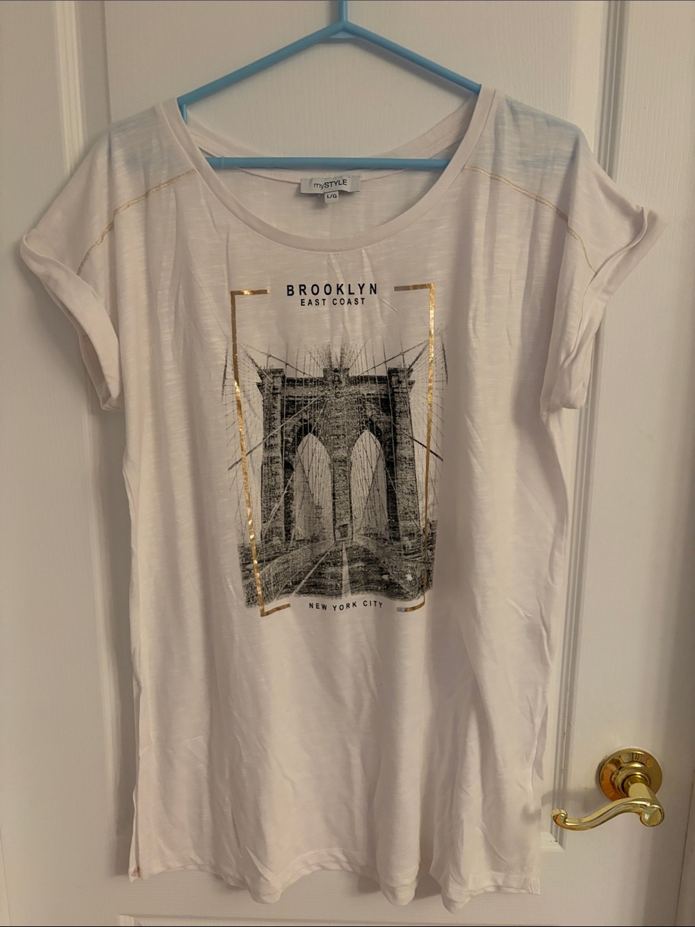 White Brooklyn Graphic Tee with Gold Accent